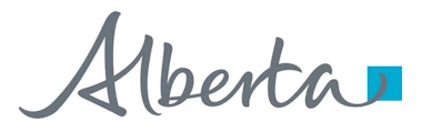 Alberta Logo with grey letters and blue square
