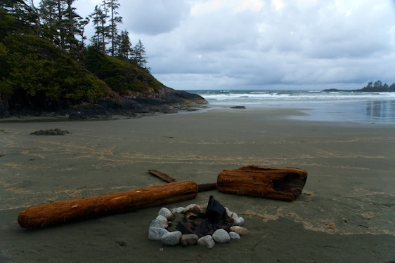 British Columbia chesterman beach with campfire