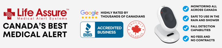 Life Assure Banner text read Canada's best medical alert, highly rated by thousands canadians