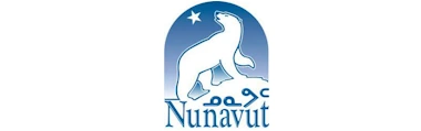 Nunavut logo with blue letters and white bear on top