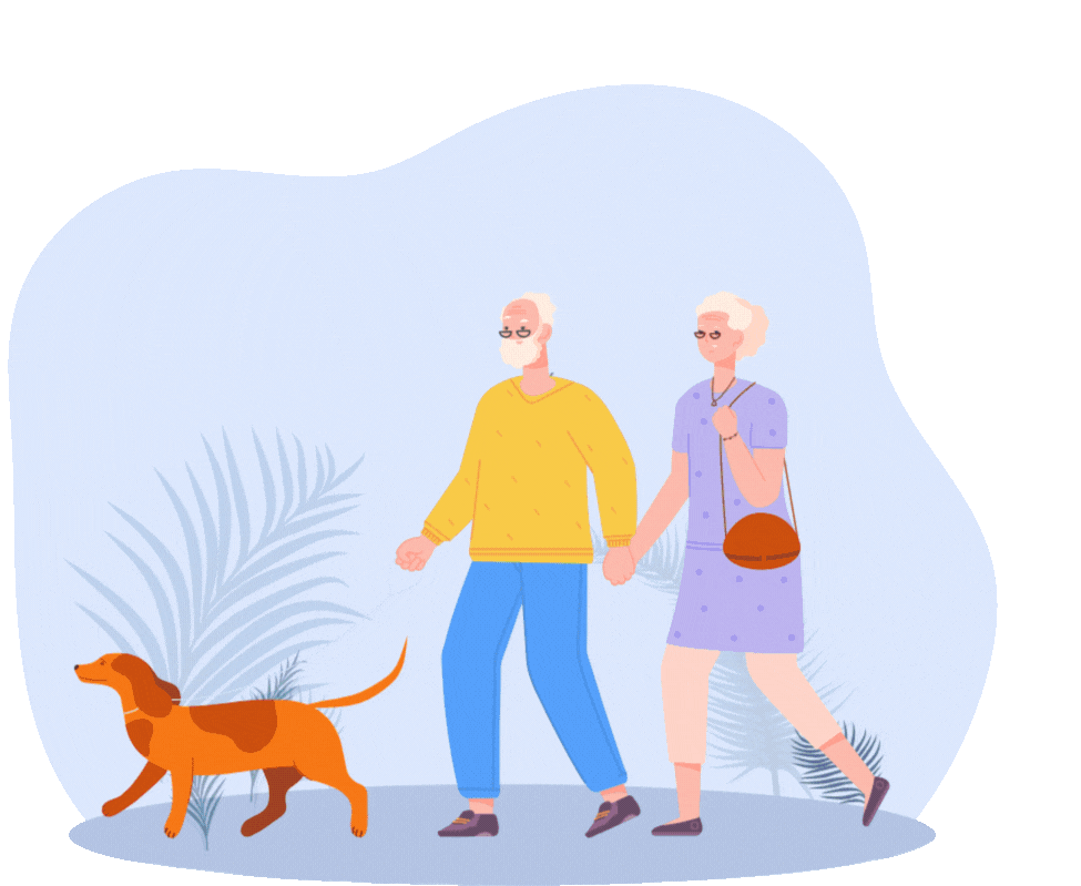 Life Assure Quiz Image Senior man and woman walking a dog