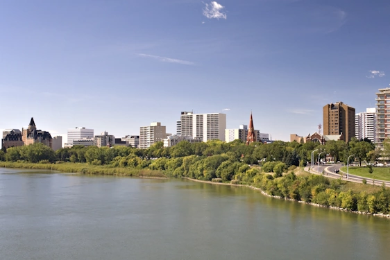 Saskatchewan Saskatoon river with city on the background