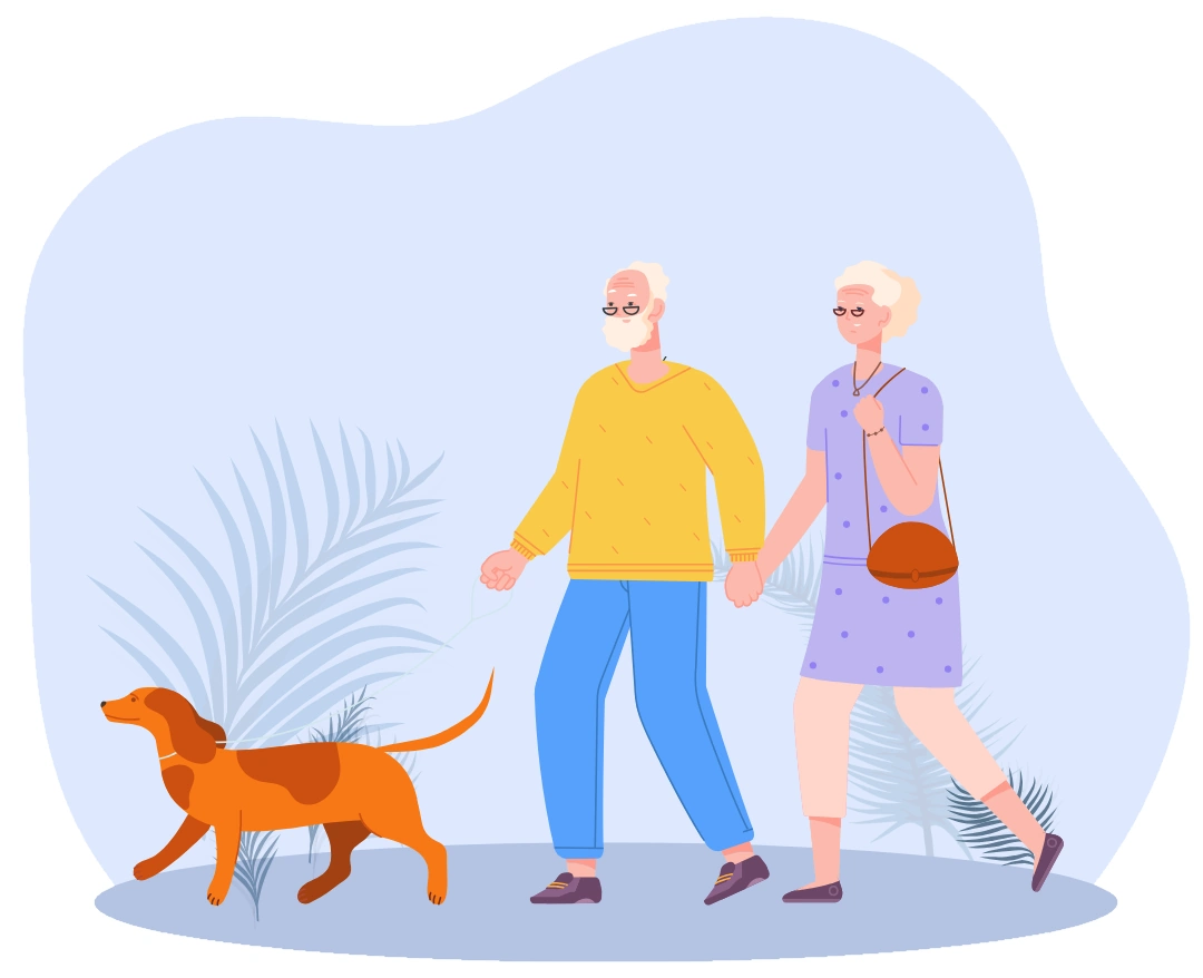 Life Assure Quiz Image Senior man and woman walking a dog