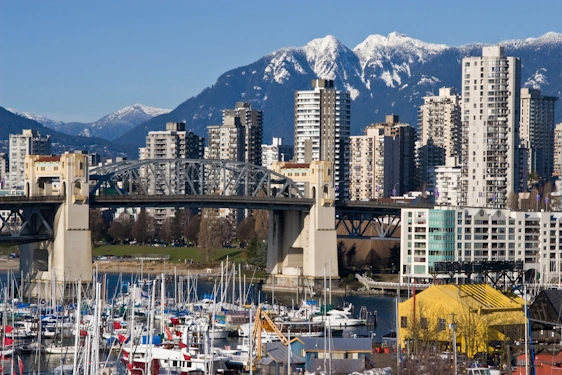 British Columbia Vancouver Burrard bridge With mountains on the background